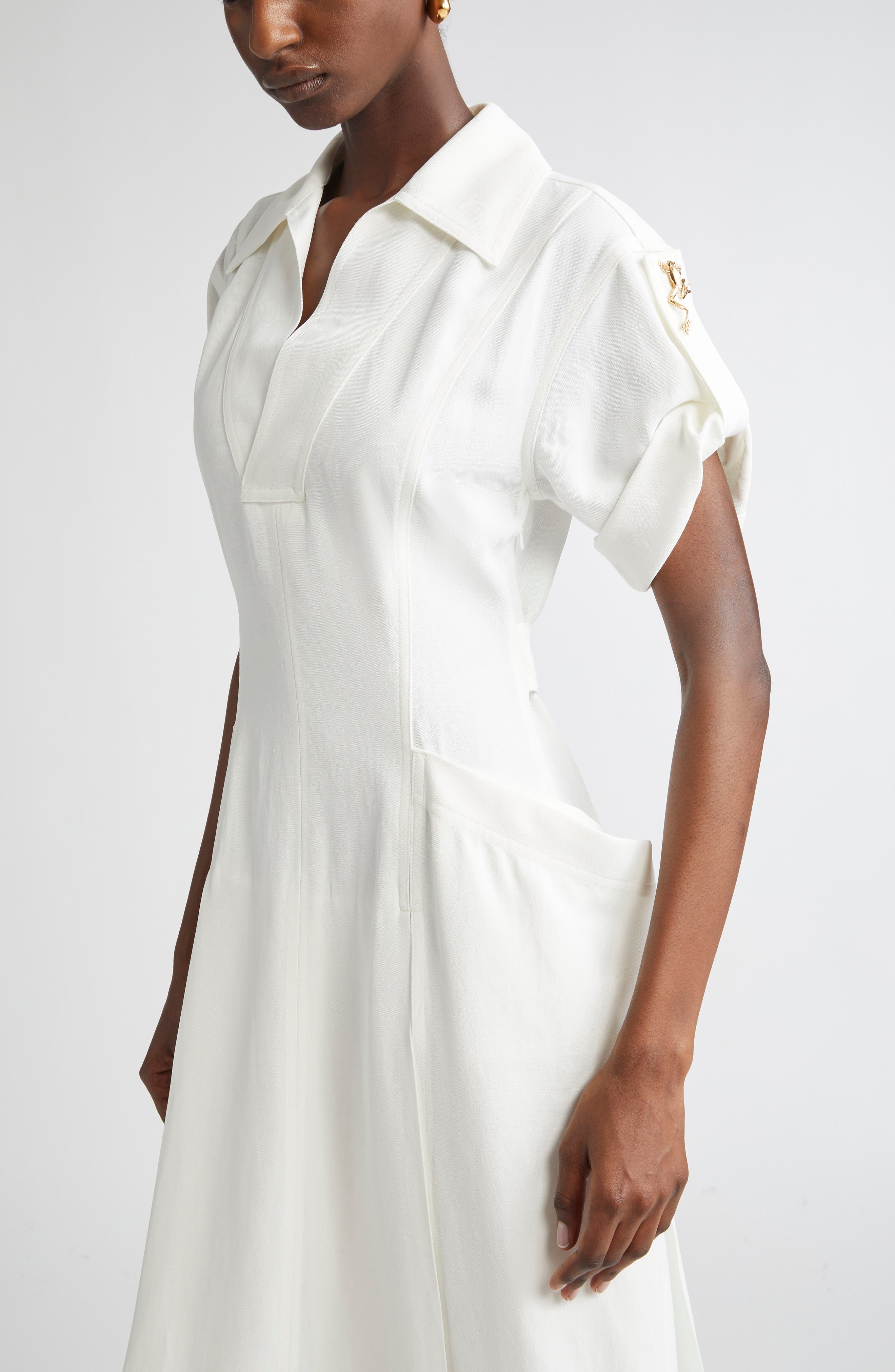 Bottega Veneta Pleated Viscose & Linen Midi Dress in 9071 Chalk at Nordstrom - 4