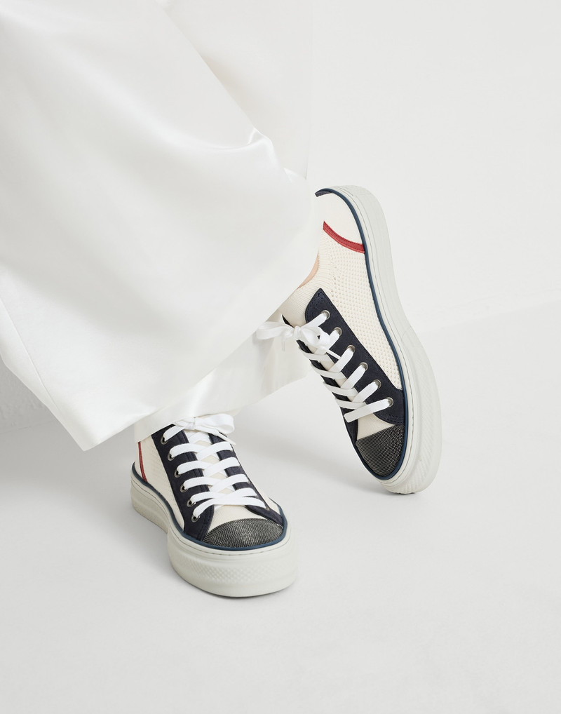 Cotton knit and suede sneakers with precious toe 5