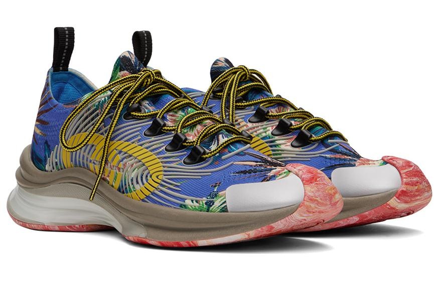 Gucci Marble and Floral Run Sneakers 'Blue Yellow White' 698561-UZI10-8470 - 3