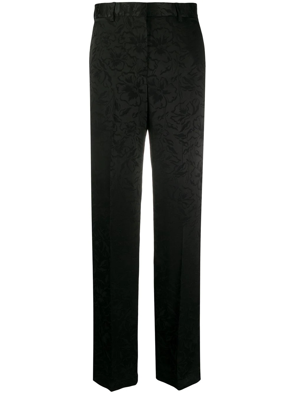 floral-jacquard straight-leg satin trousers - 1