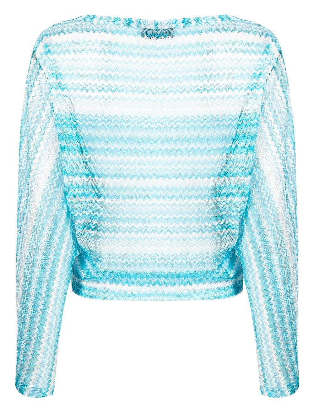 zigzag-woven long-sleeved top - 2