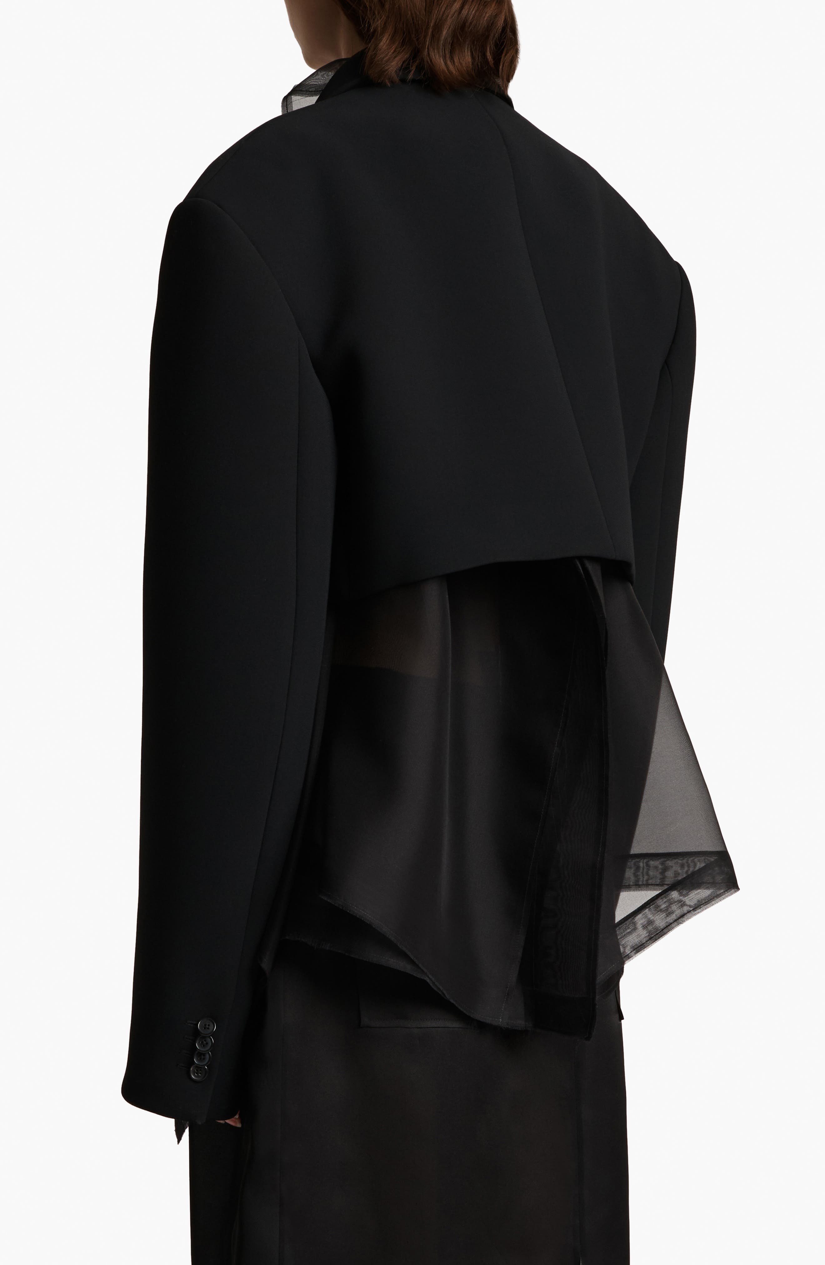 Khaite Nando Oversize Satin Back Crepe Crop Jacket in Black at Nordstrom - 2
