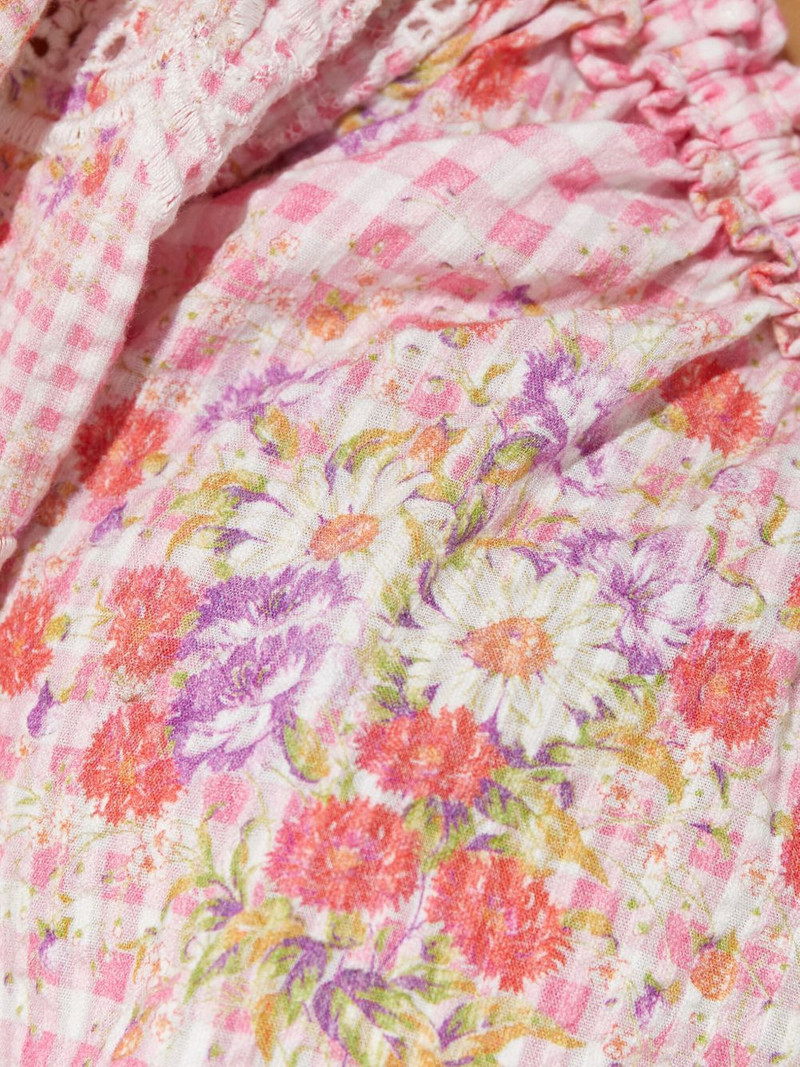 checked-pattern flower-embellishment blouse 5