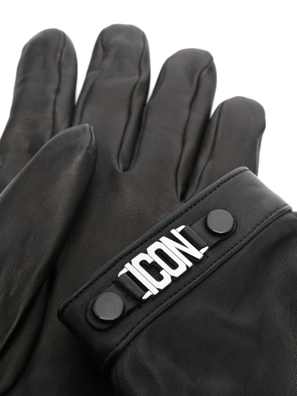 logo-plaque leather gloves - 2