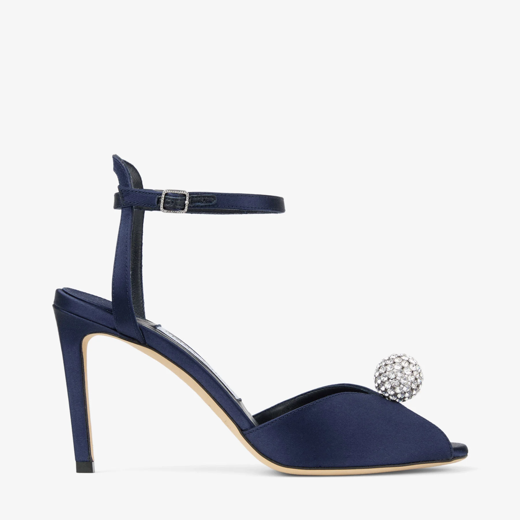 Sacora 85 Marine Satin Sandals with Crystal-Embellished Sphere - 1