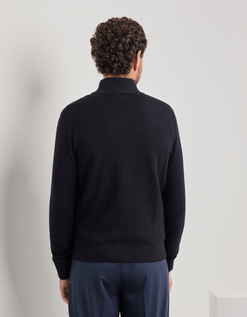 DARK NAVY STRUCTURED EXTRA-FINE MERINO WOOL CARDIGAN 4