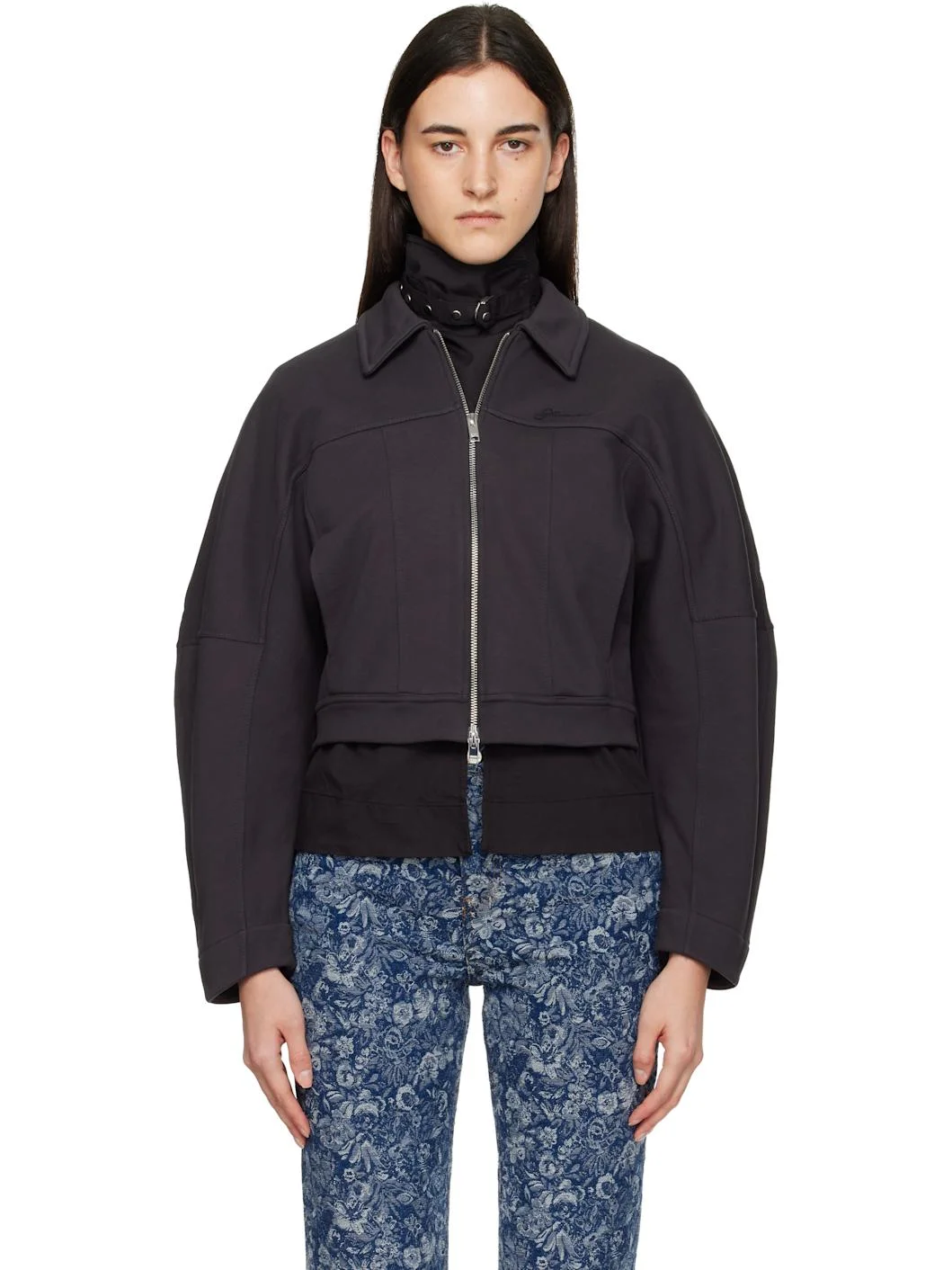 Black Heavy Terry Jersey Bomber Jacket - 1