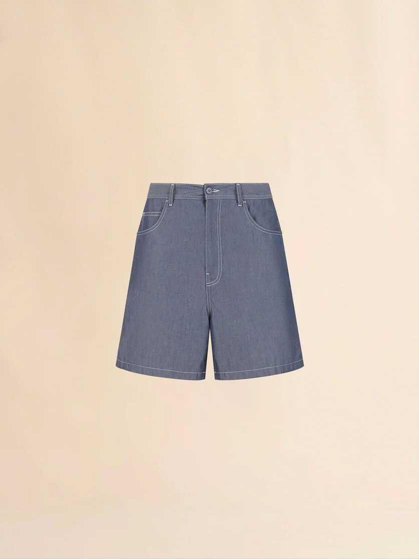 BLUE CHAMBRAY SHORTS WITH BACK ADJUSTER - 1