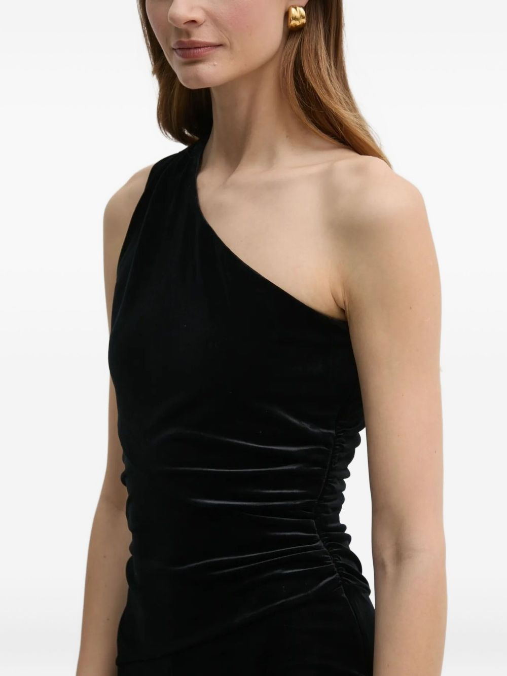 one-shoulder velvet jumpsuit - 5