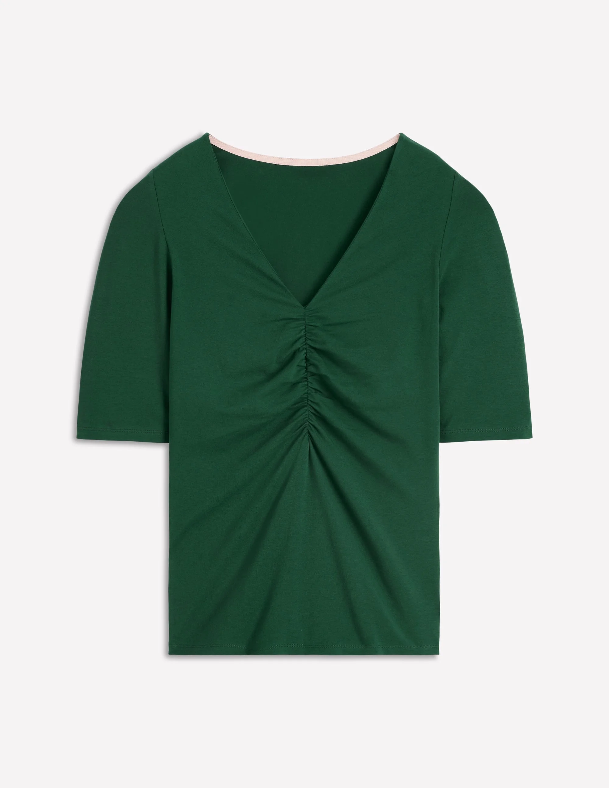 Tia Ruched V-Neck Top-Hunter Green - 1