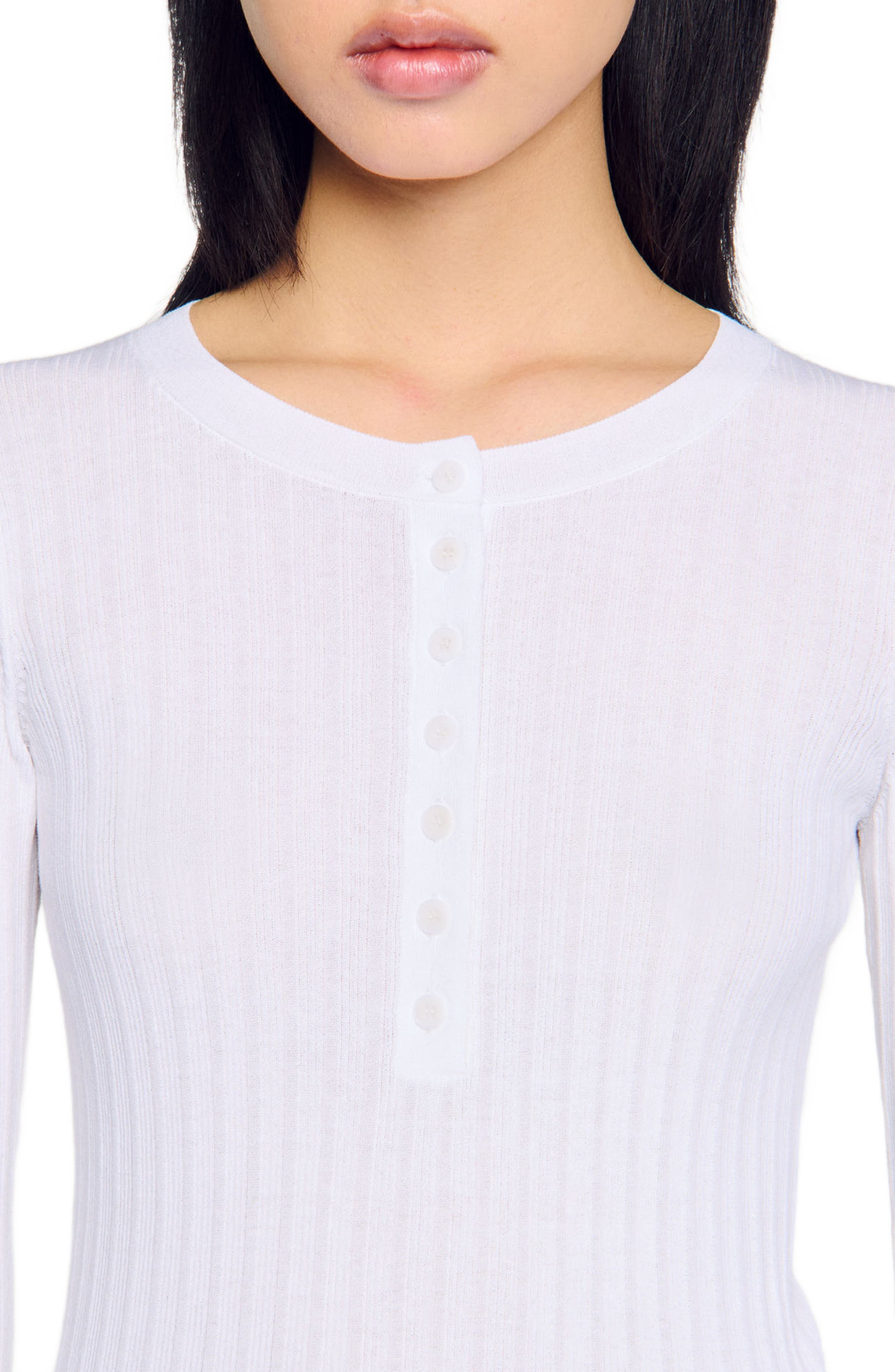 SANDRO Ribbed sweater with Tunisian collar in White at Nordstrom - 4