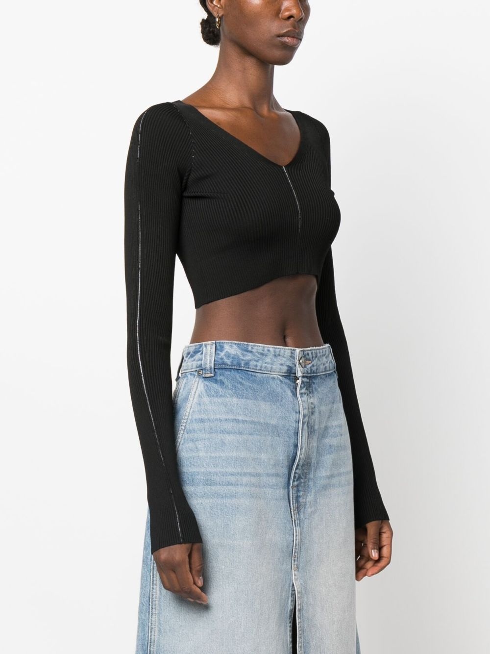 v-neck ribbed-knit crop top - 3