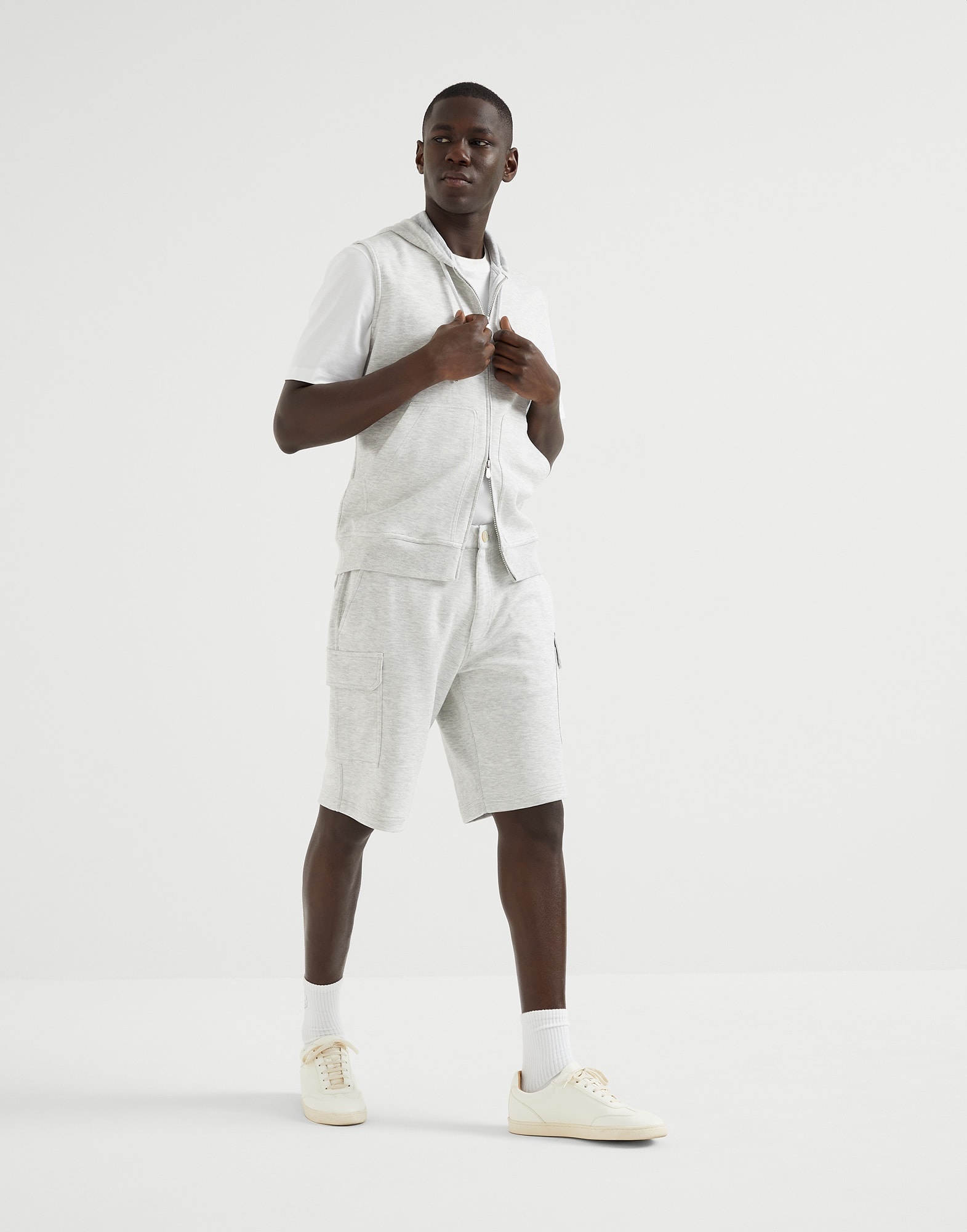Cotton, cashmere and silk French terry double cloth Bermuda shorts with cargo pockets - 4