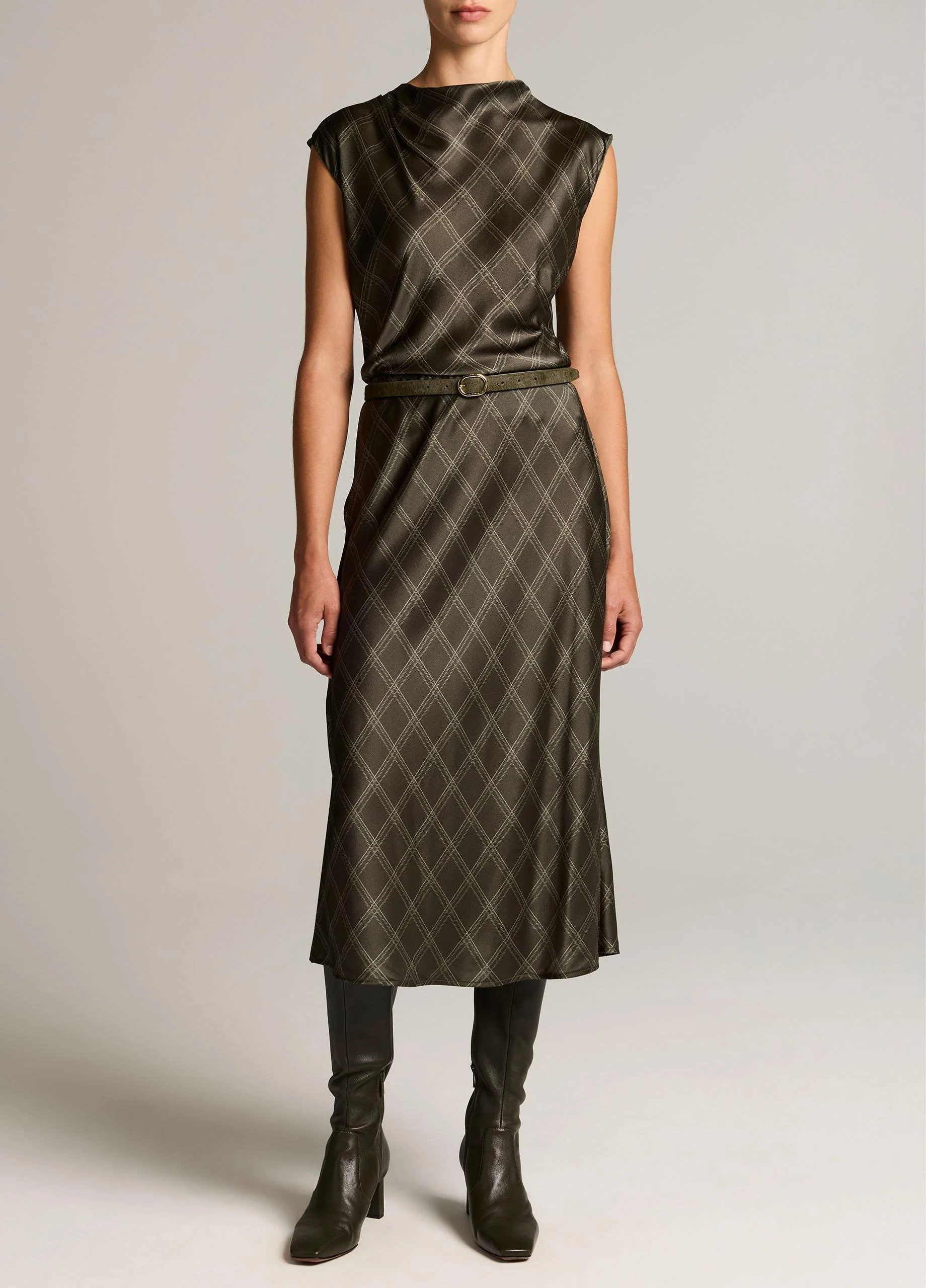 Diamond Plaid Matte Satin Slip Skirt - 1