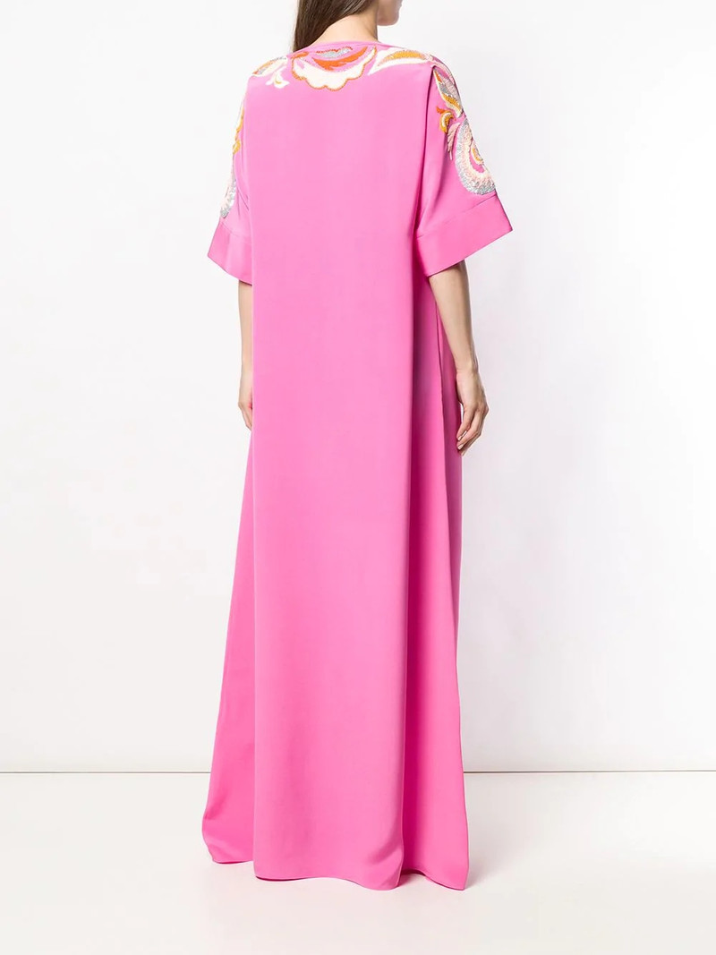 Floral Embroidered Silk Kaftan Dress 4