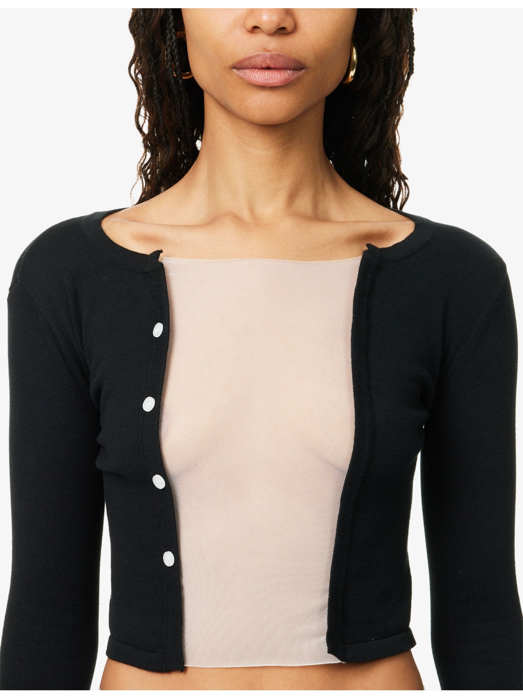 Layered Mesh Cotton Cardigan - 5