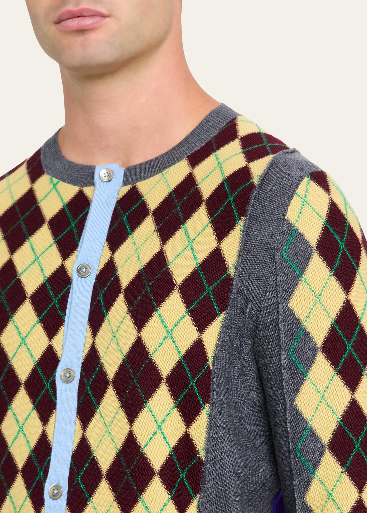 Men's Wool Argyle Color-Block Cardigan - 5