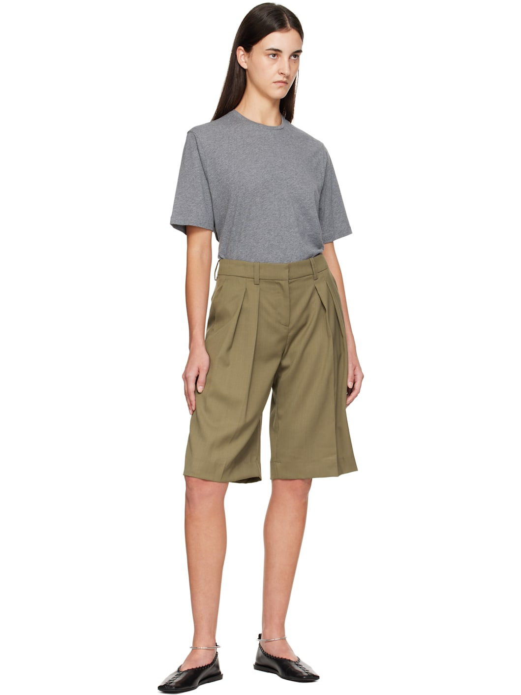 Khaki Bilbao Pleated Bermuda Shorts - 4
