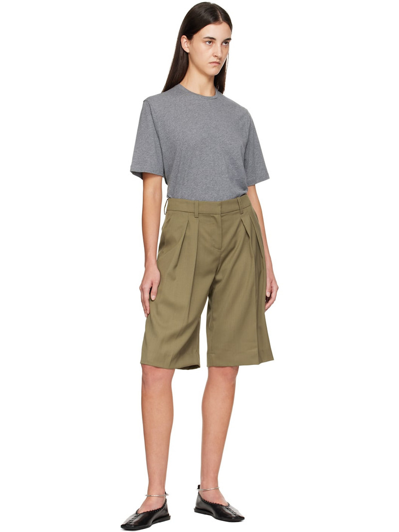 The Frankie Shop Khaki Bilbao Pleated Bermuda Shorts outlook