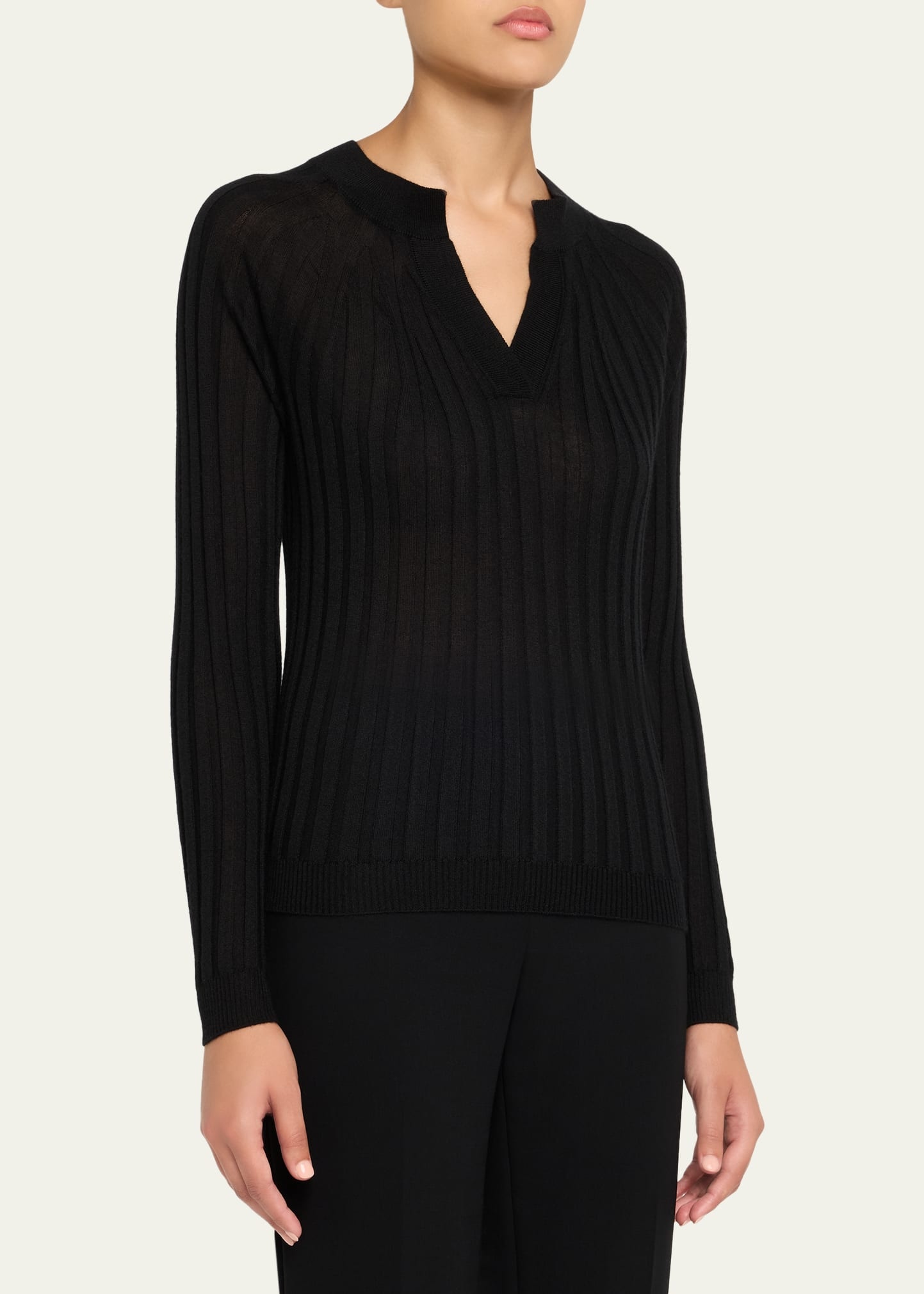 Cashmere-Silk Rib Knit Sweater - 4