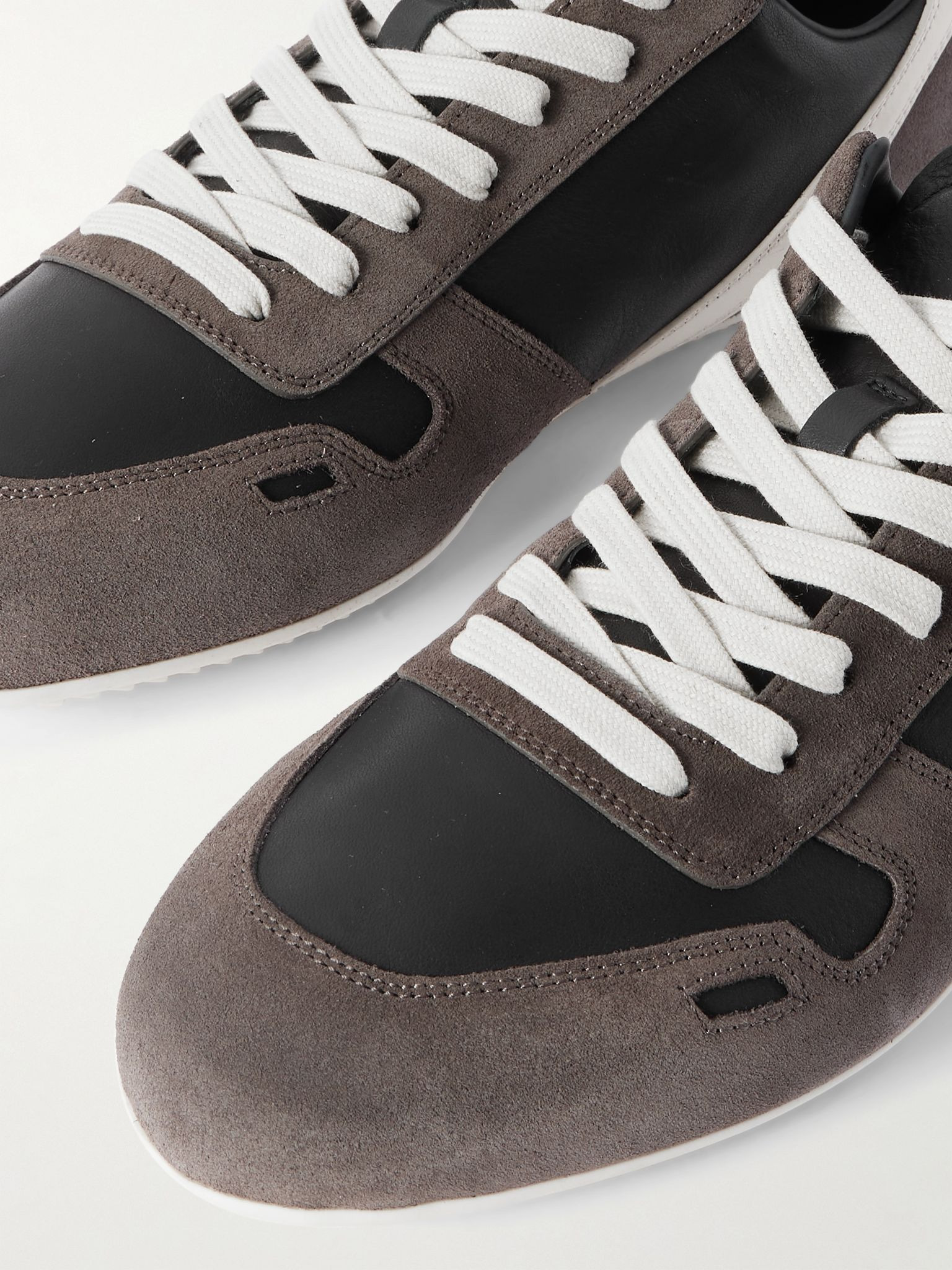 Suede and Leather Sneakers Taupe - 5