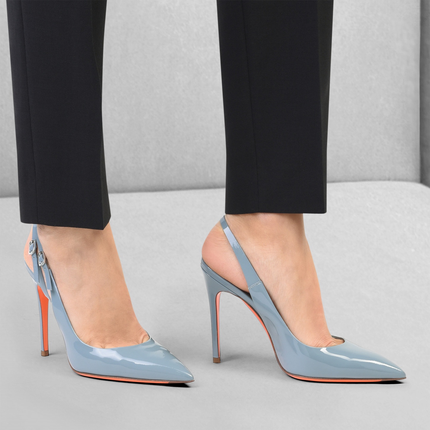 Women's light blue patent leather high-heel slingback - 2