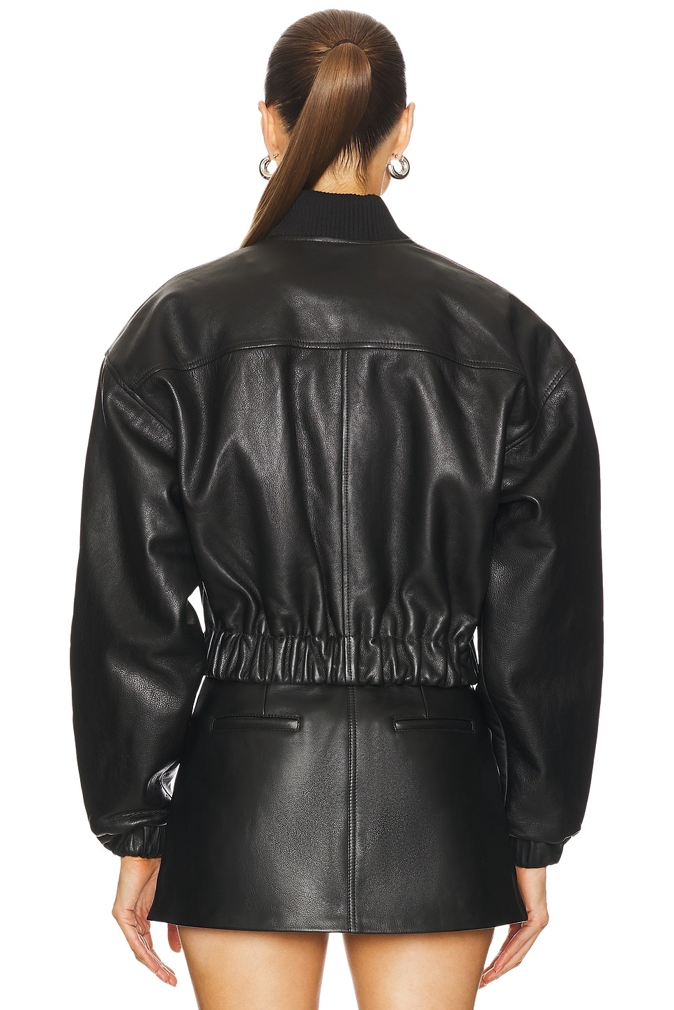 Cropped Leather Bomber Jacket - 4