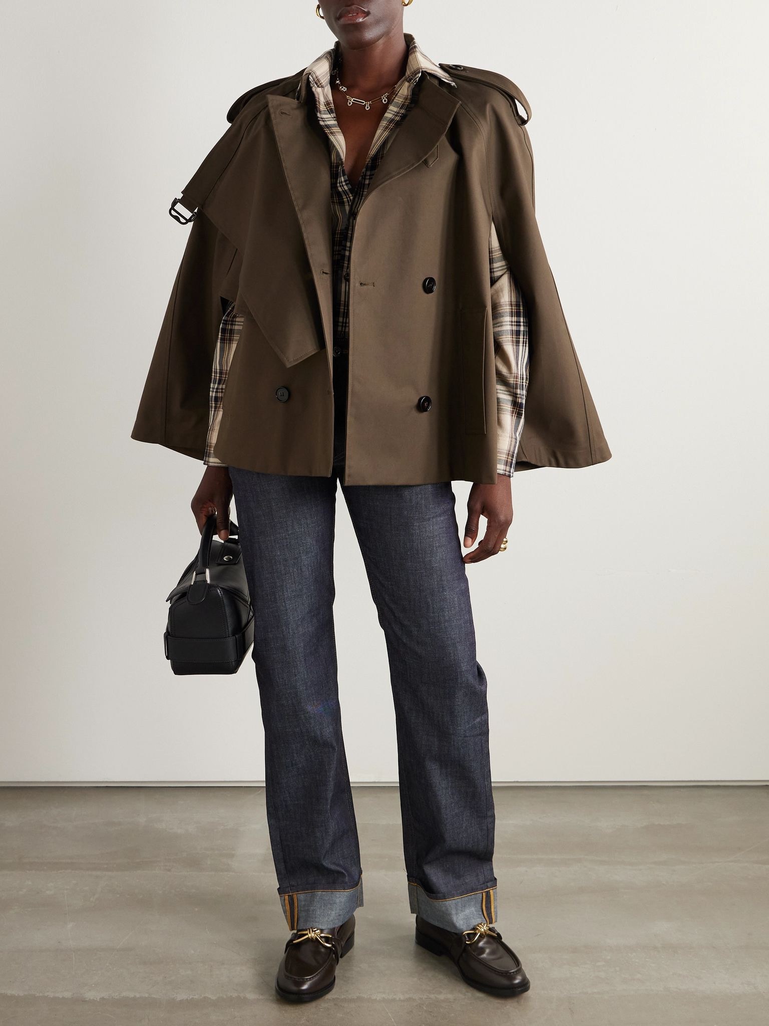 Double-breasted cotton-gabardine cape Dark green - 2