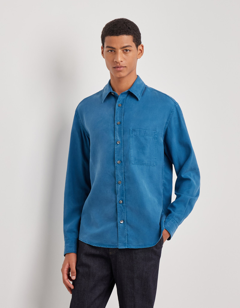 Canali TEAL LYOCELL CASUAL SHIRT WITH FRONT PLEATS outlook