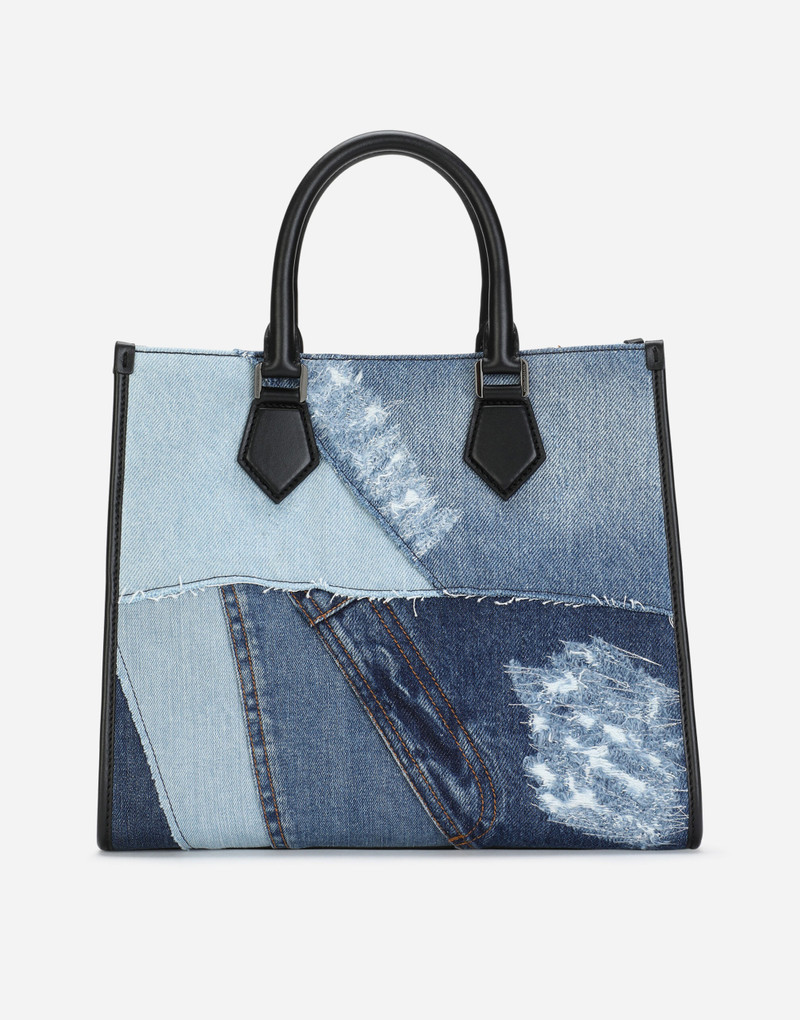 Denim patchwork Edge shopper with logo 4