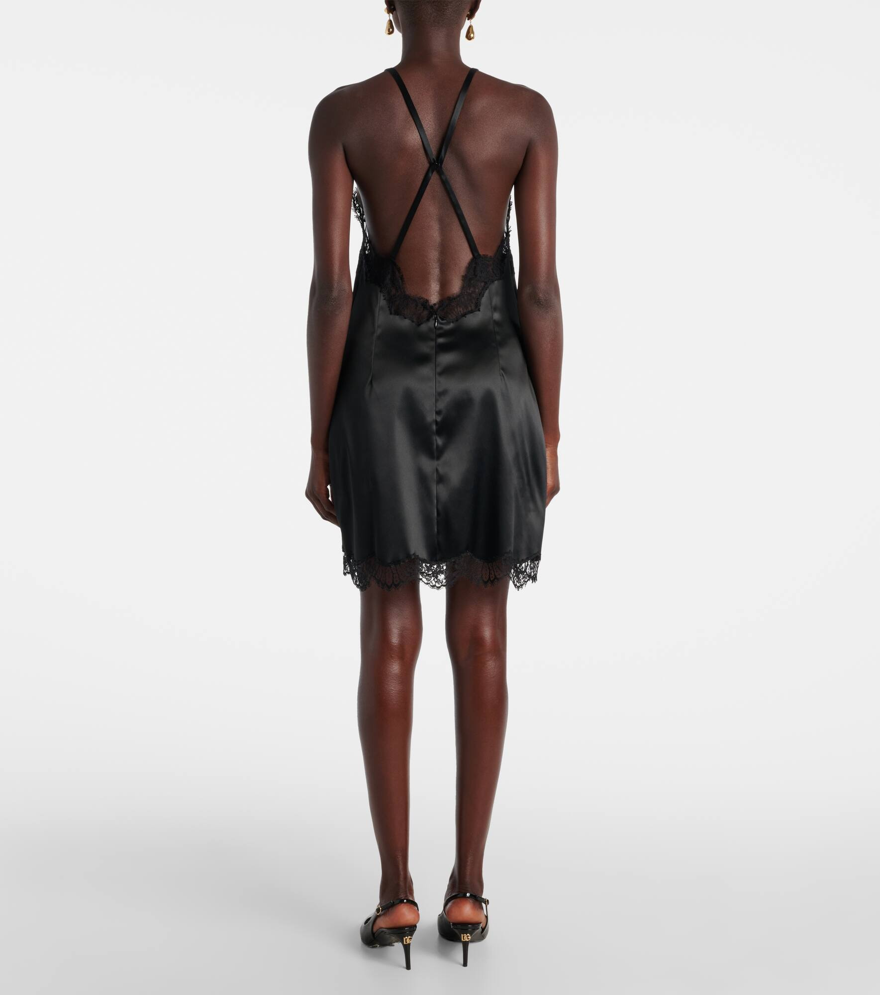 Lace-trimmed satin slip dress - 3