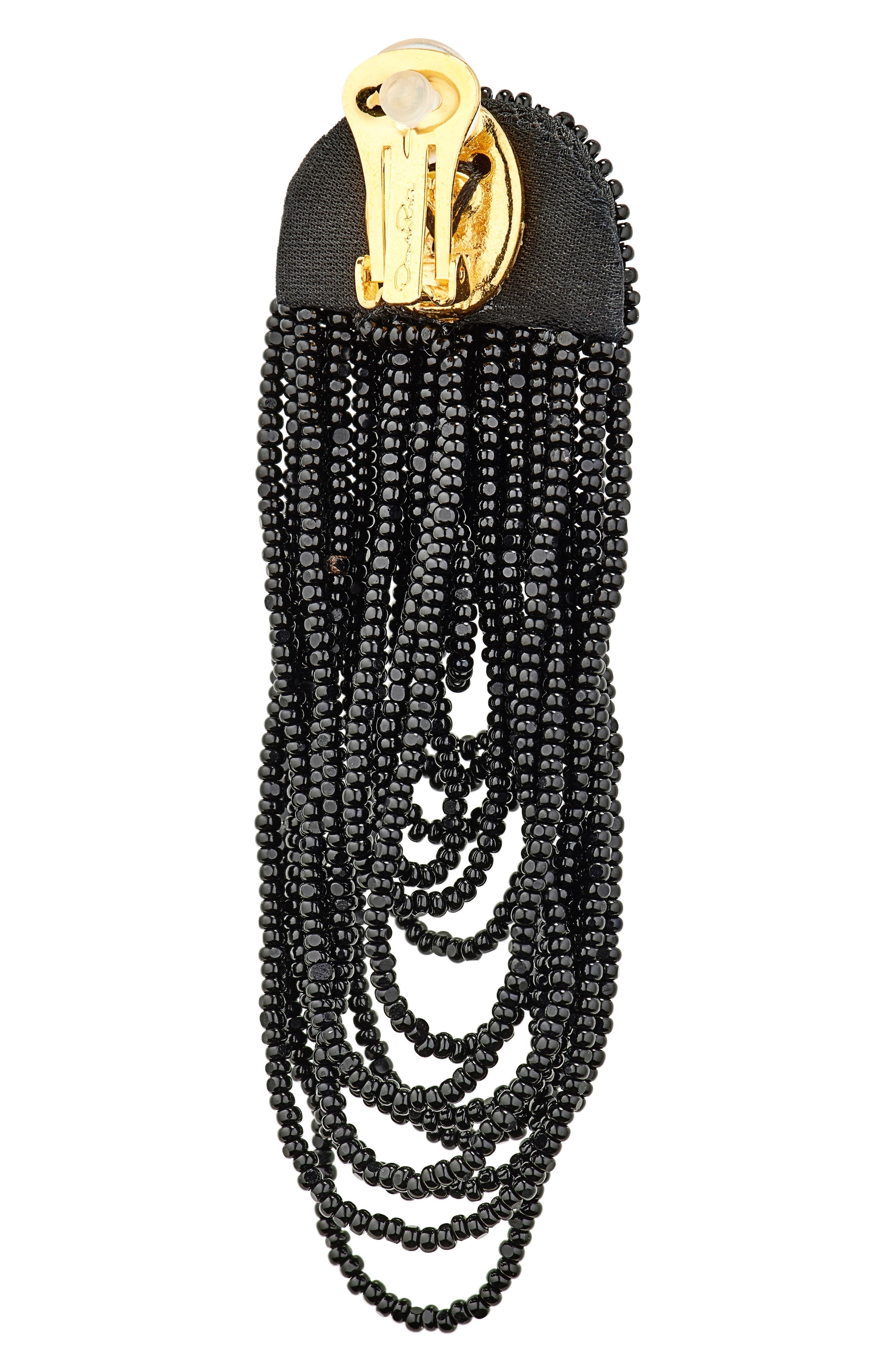 Oscar de la Renta Beaded Double Curtain Clip-On Drop Earrings in Black at Nordstrom - 5