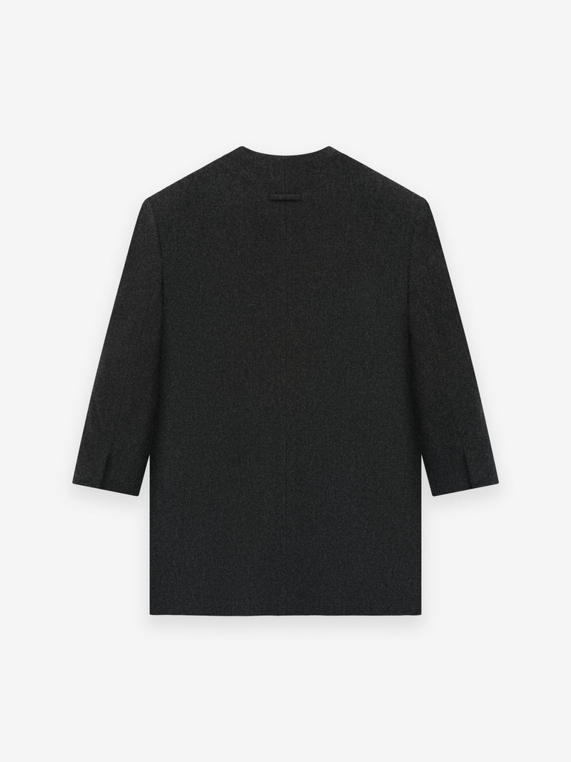 Wool Flannel Long Relaxed Lapelless Blazer 2