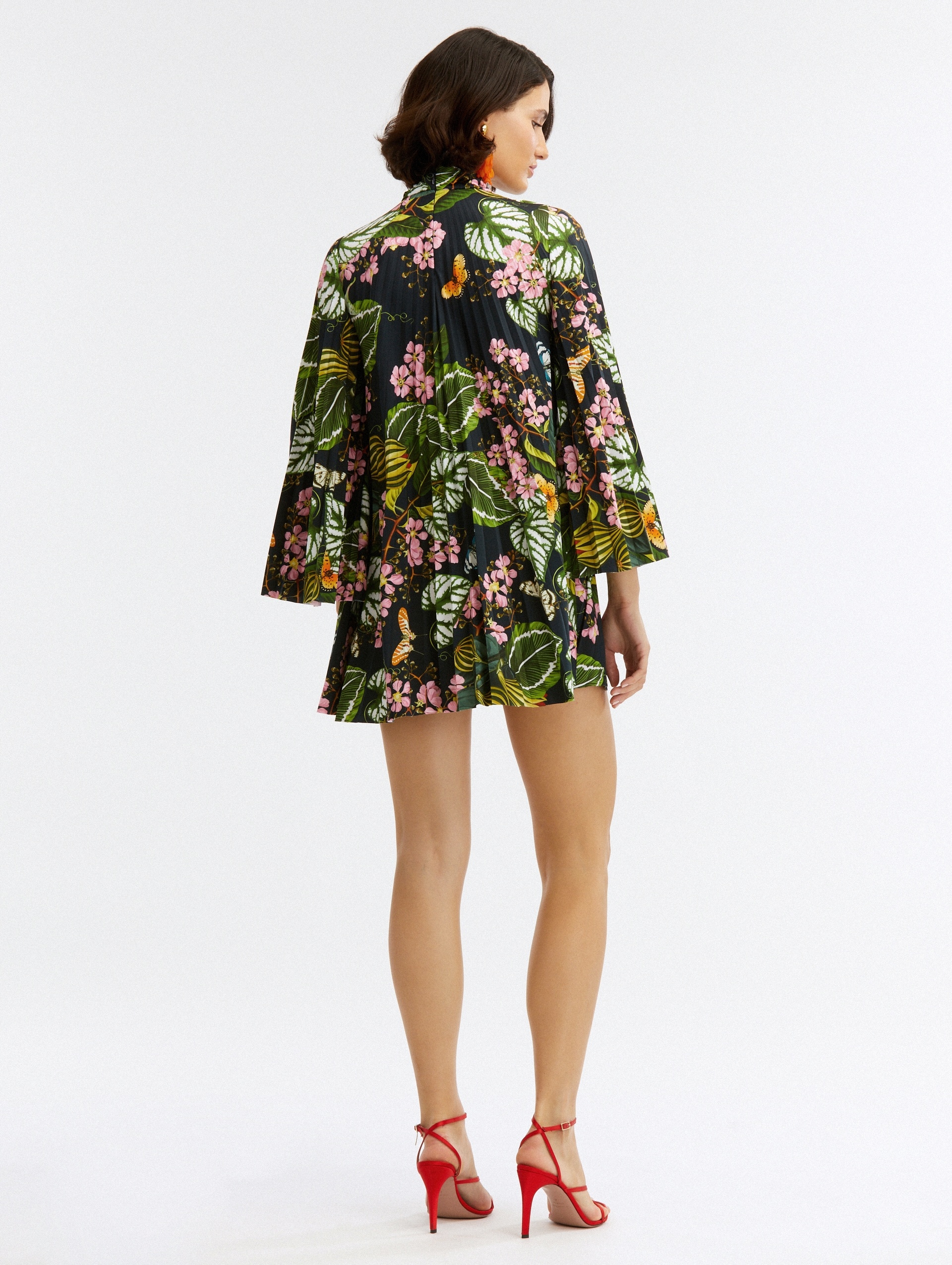 PLEATED MIXED BOTANICAL MINI DRESS - 3