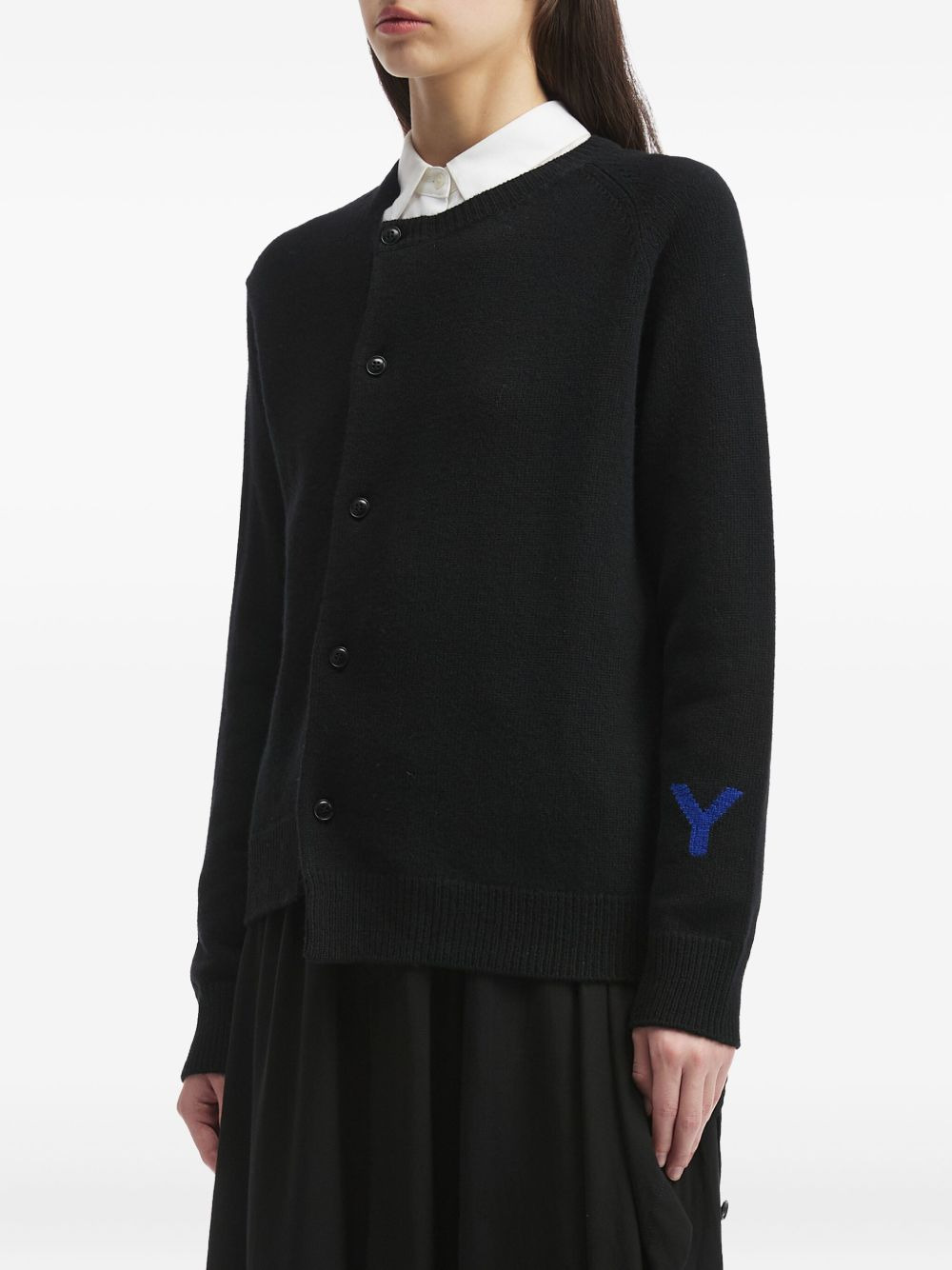 asymmetric-hem crew-neck cardigan - 3