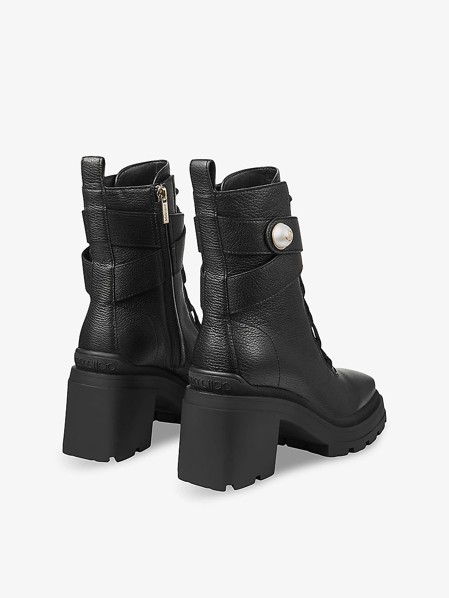 Noemi 80 logo-embellished grained-leather heeled ankle boots - 3