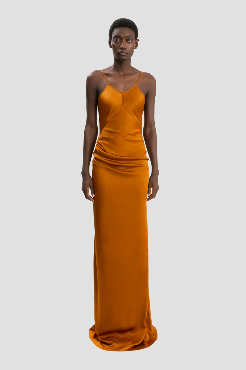 Victoria Beckham Draped Cami Floor-Length Dress In Bronze outlook