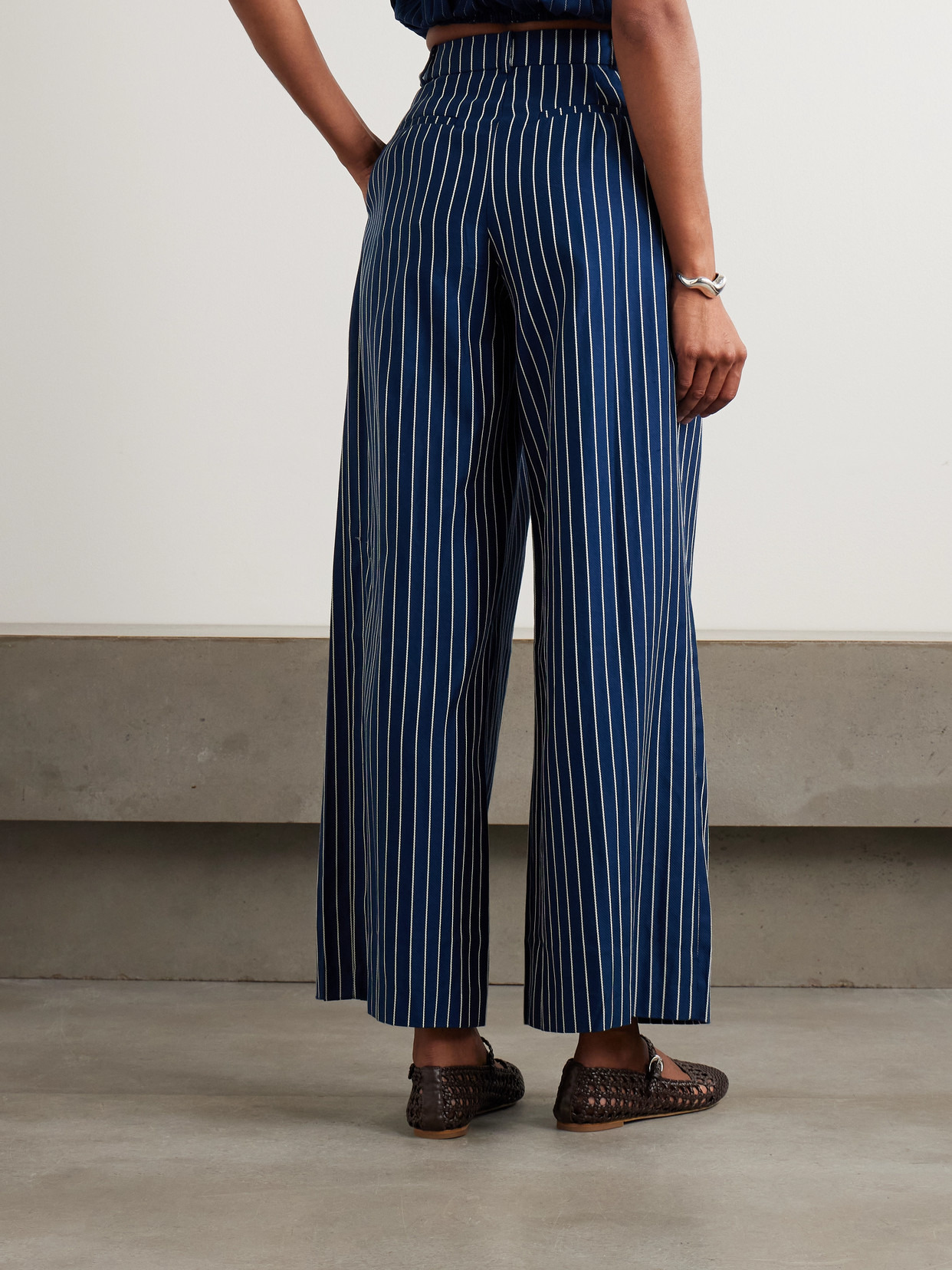 Lalia Pleated Striped Cotton-blend Twill Wide-leg Pants - 3