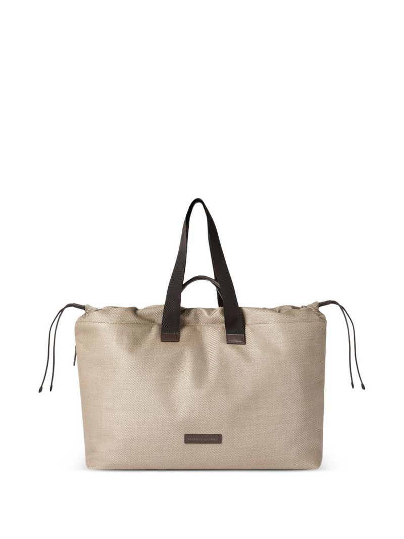 Raffia-effect nylon and leather small leisure bag 1