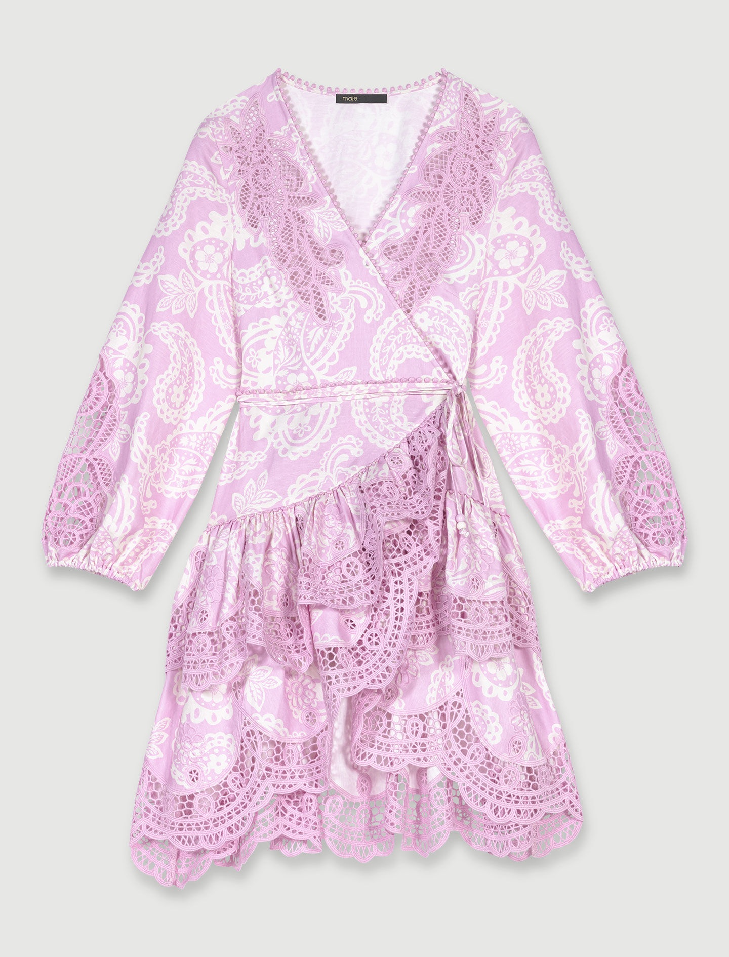 Patterned linen wrap dress - 1