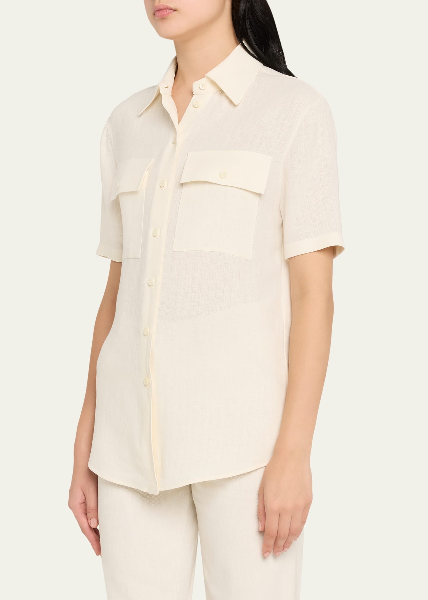 Shirley Short-Sleeve Light Linen Crepe Shirt - 4