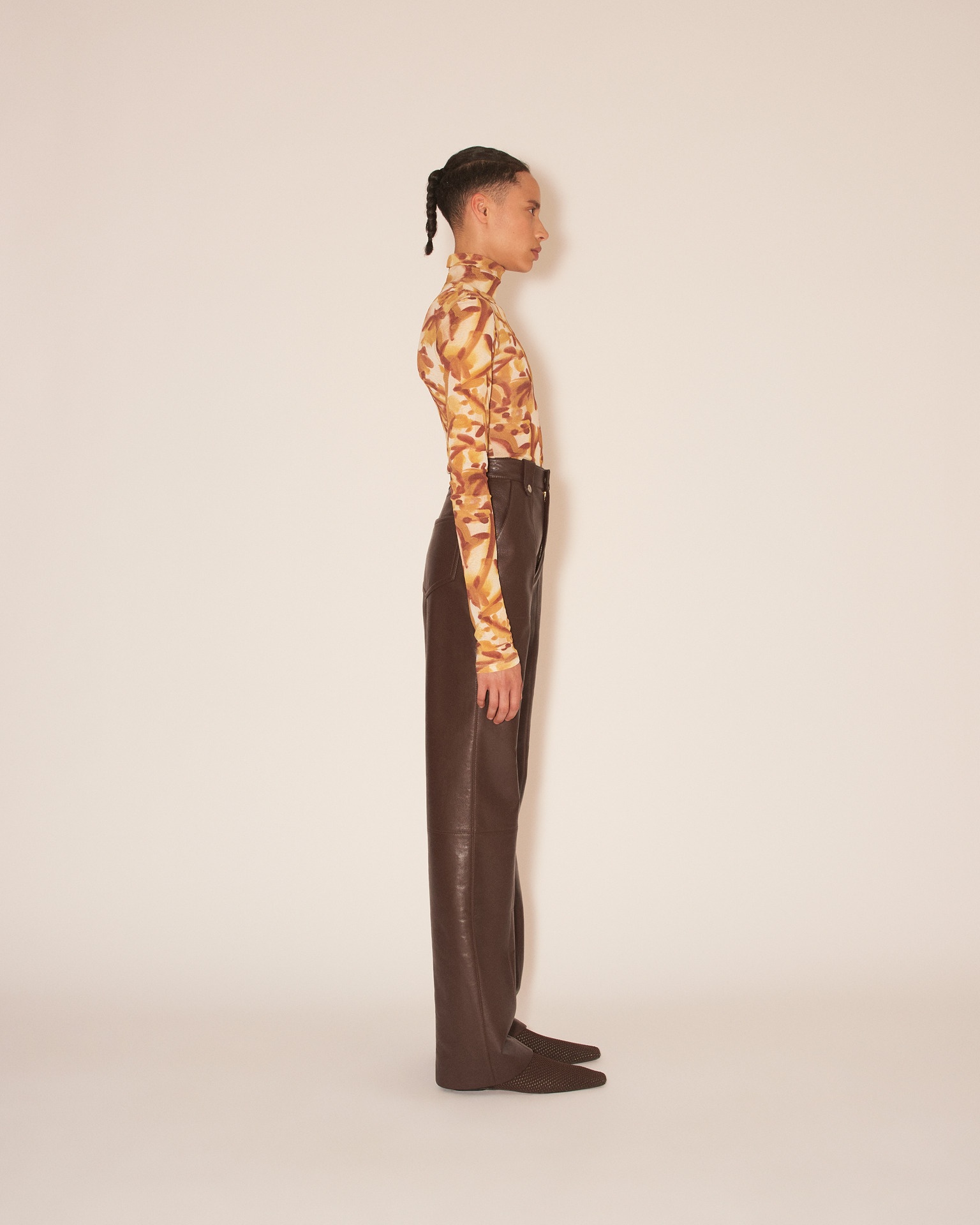 ZELDA - Straight leg regenerated leather cargo style trousers - Dark brown - 4
