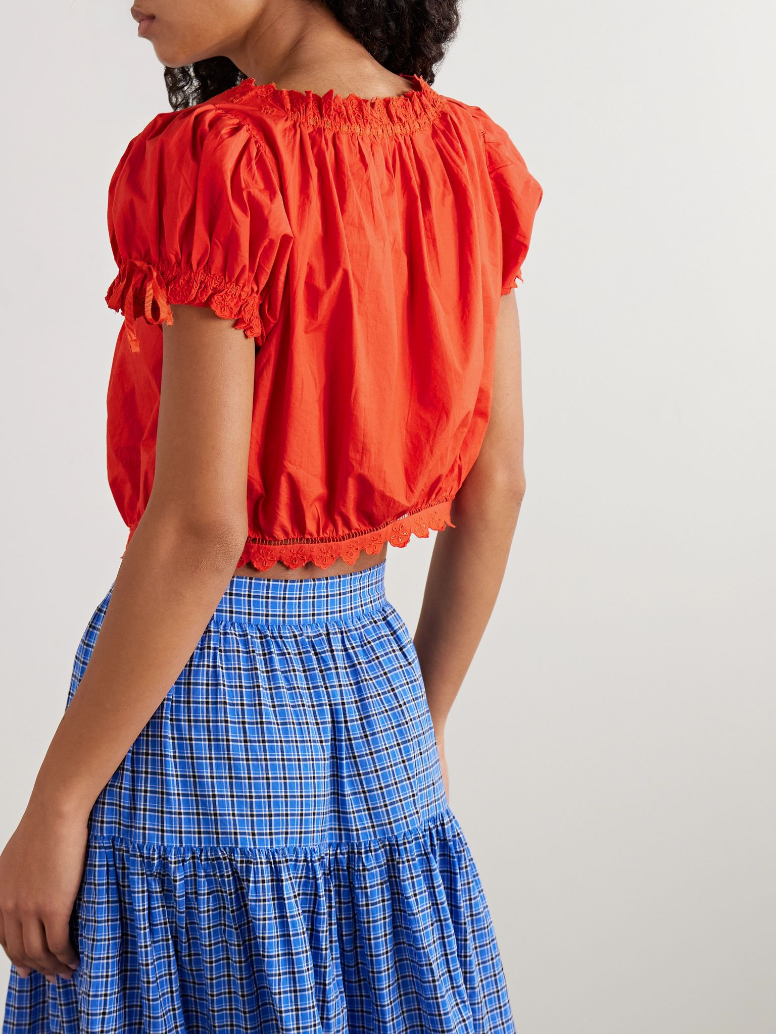 Nera broderie anglaise organic cotton-voile top Red - 3