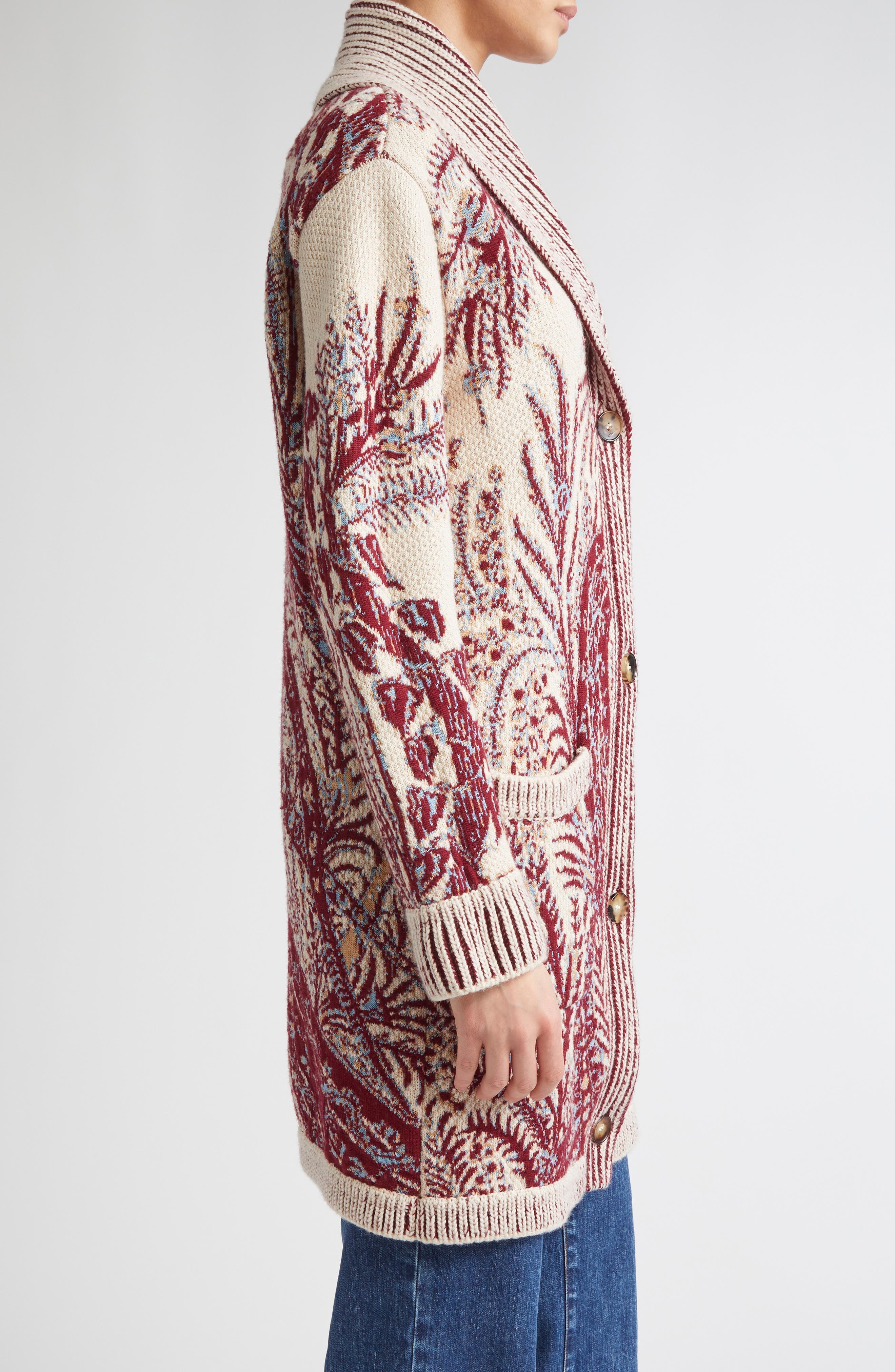 Etro Paisley Wool & Cotton Longline Cardigan in Stampa F.do Bianco at Nordstrom - 4