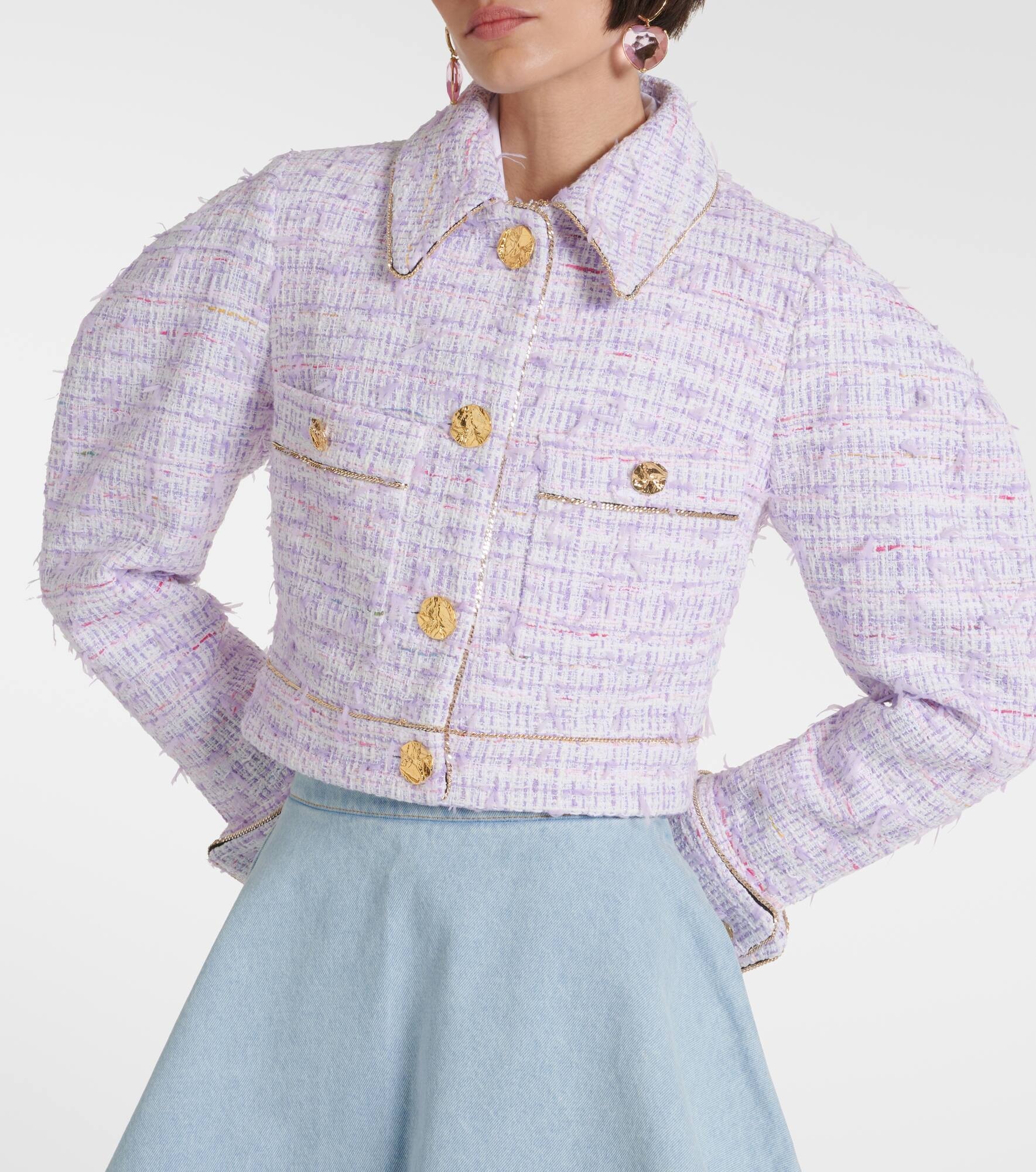 Cropped cotton-blend tweed jacket - 4