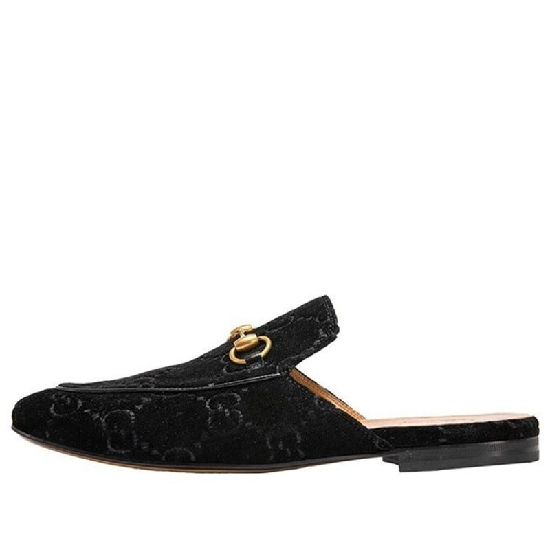 Gucci 프린스타운 편평한 '검정 우단' 457114-9JT00-1000 1