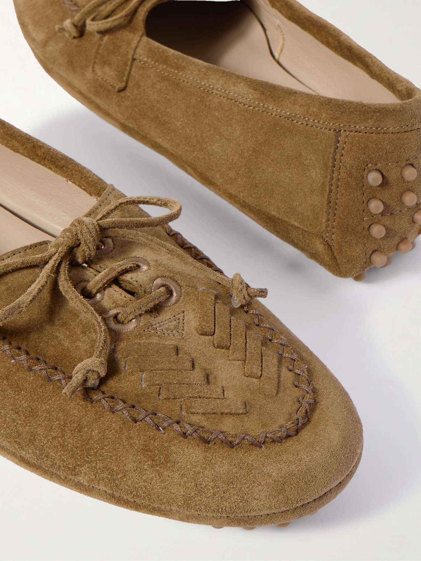Embroidered suede loafers Taupe - 4