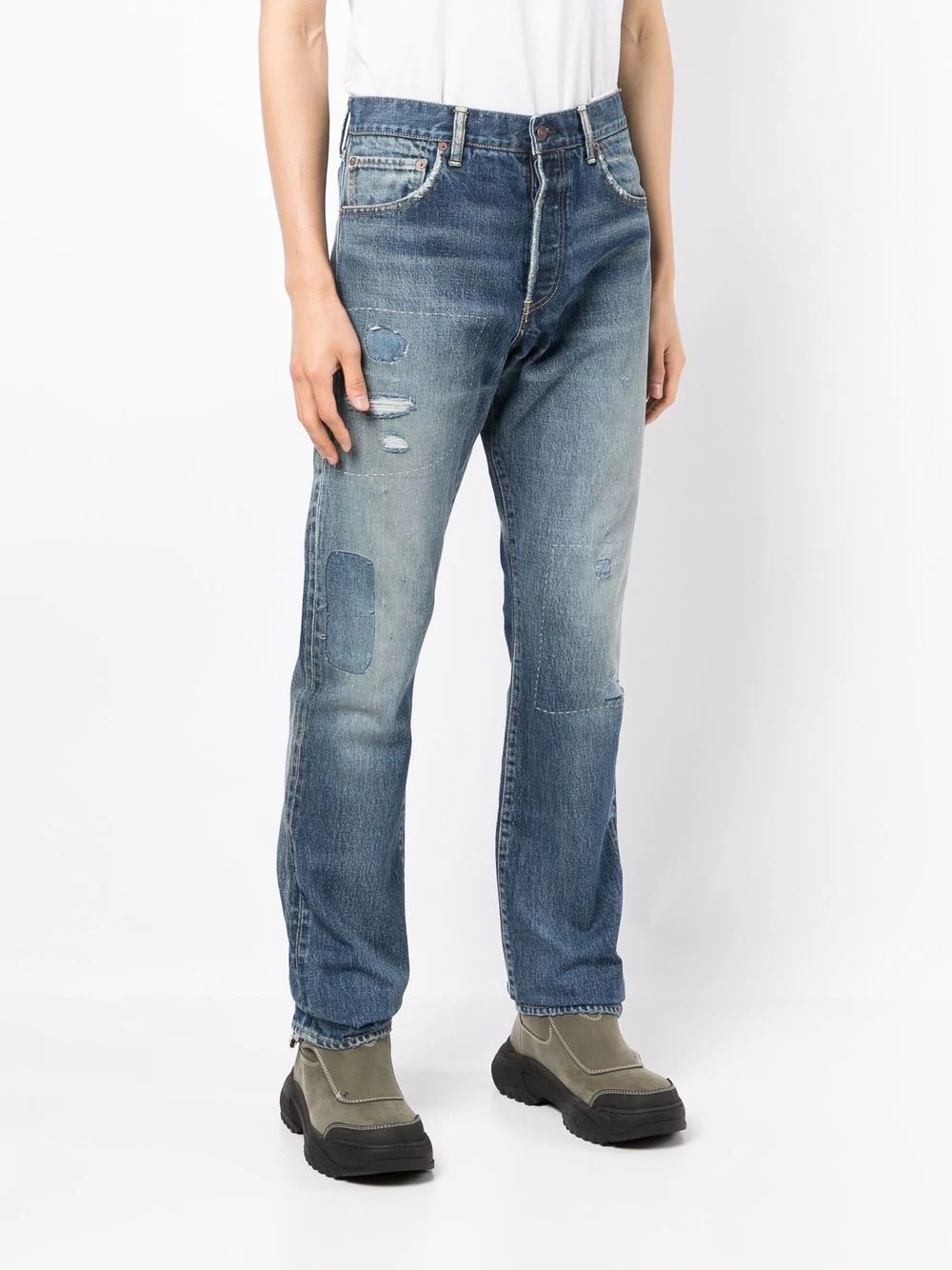 distressed-finish straight-leg jeans - 3