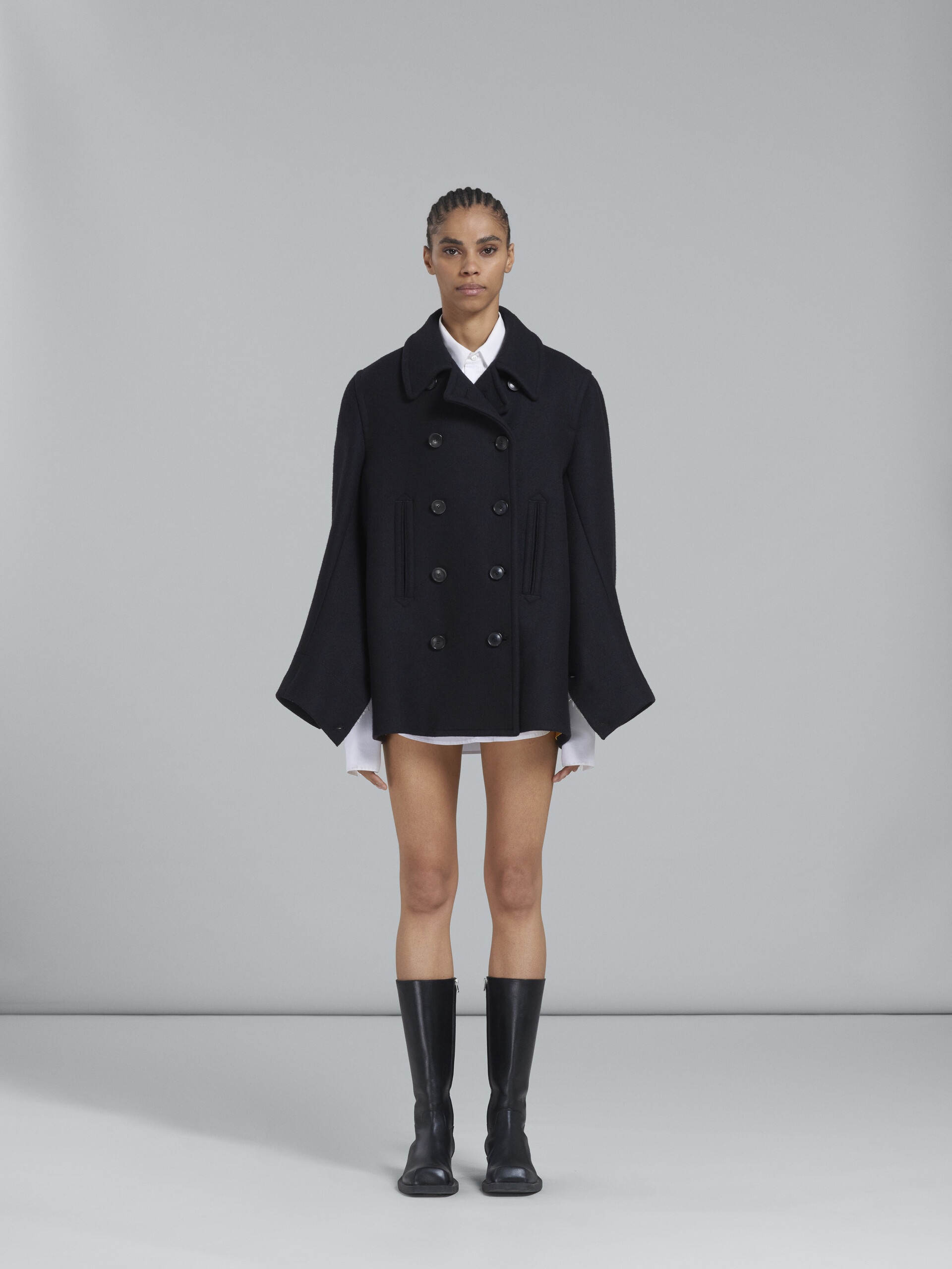 BLACK DOUBLE-BREASTED PEACOAT - 2