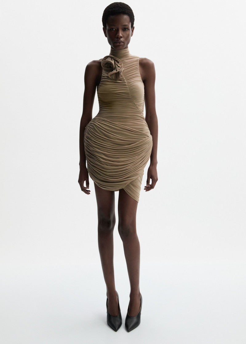 MAGDA BUTRYM High-neck draped mini dress in beige outlook